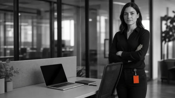Agents IA workflow représentés par un poste de travail clairement préparé