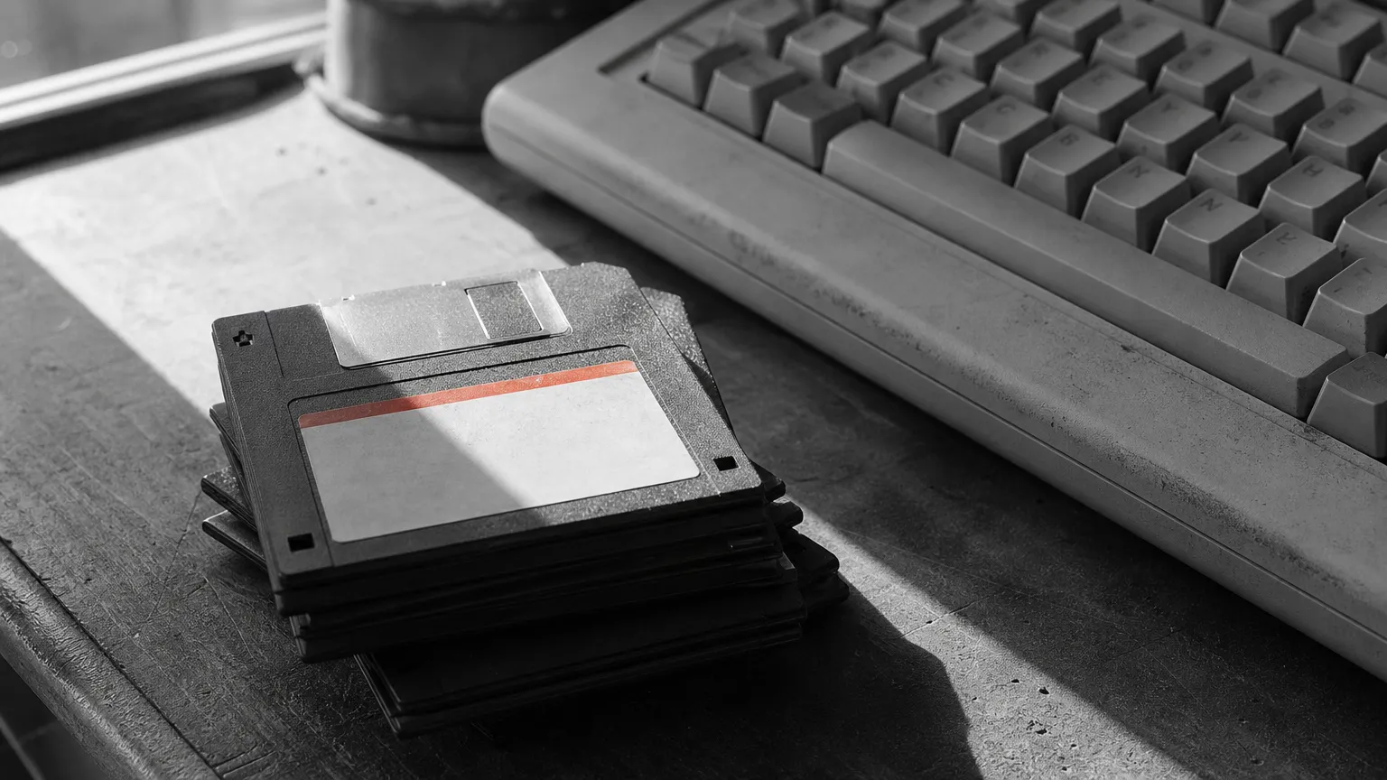 Disquettes et clavier des années quatre-vingt-dix, premier geste d'automatisation